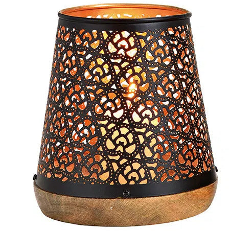 Windlicht Metall & Mangoholz Schwarz-Gold