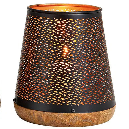 Windlicht Metall & Mangoholz Schwarz-Gold