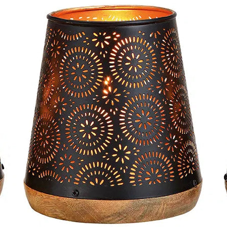 Windlicht Metall & Mangoholz Schwarz-Gold