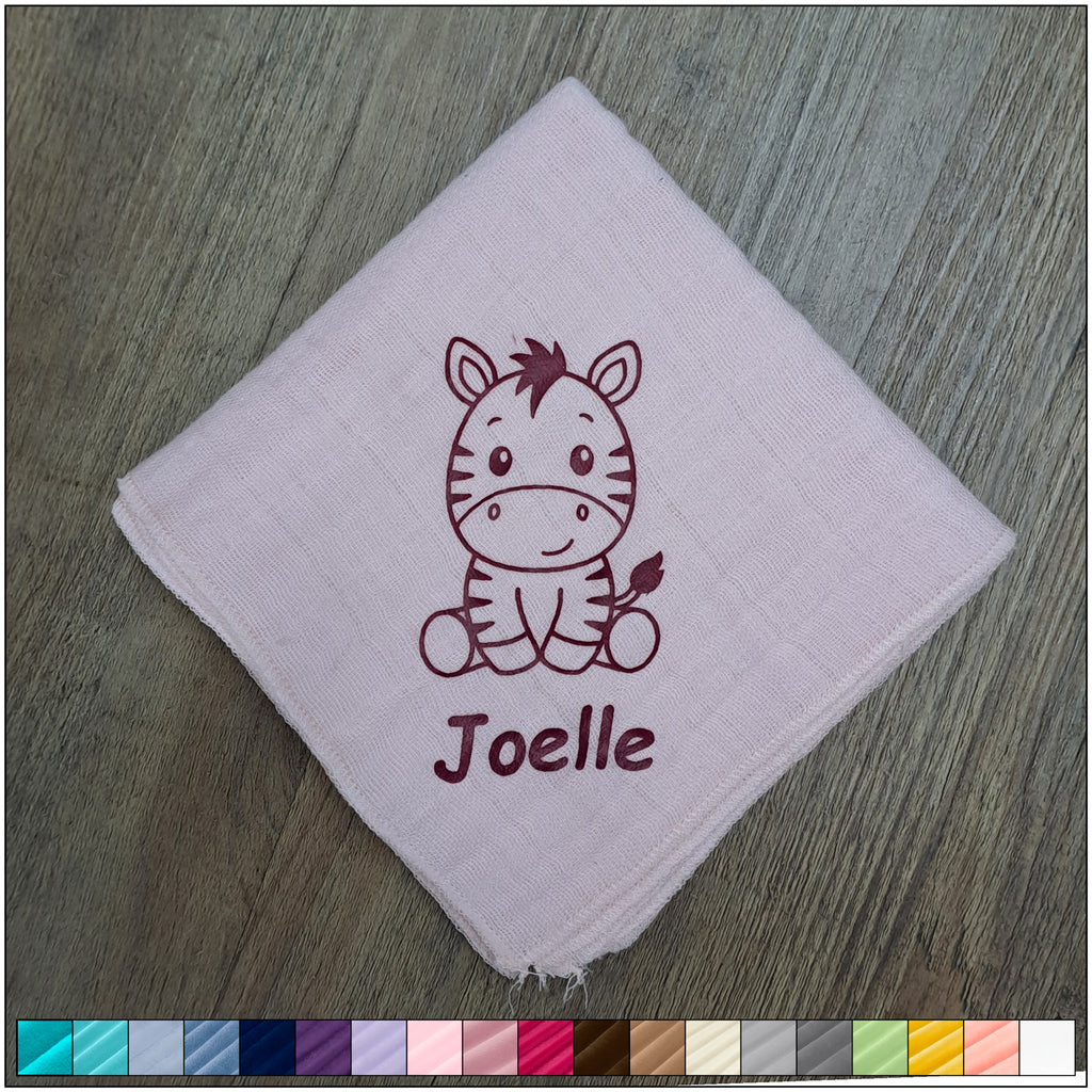 rosa Nuscheli mit Zebra und Name