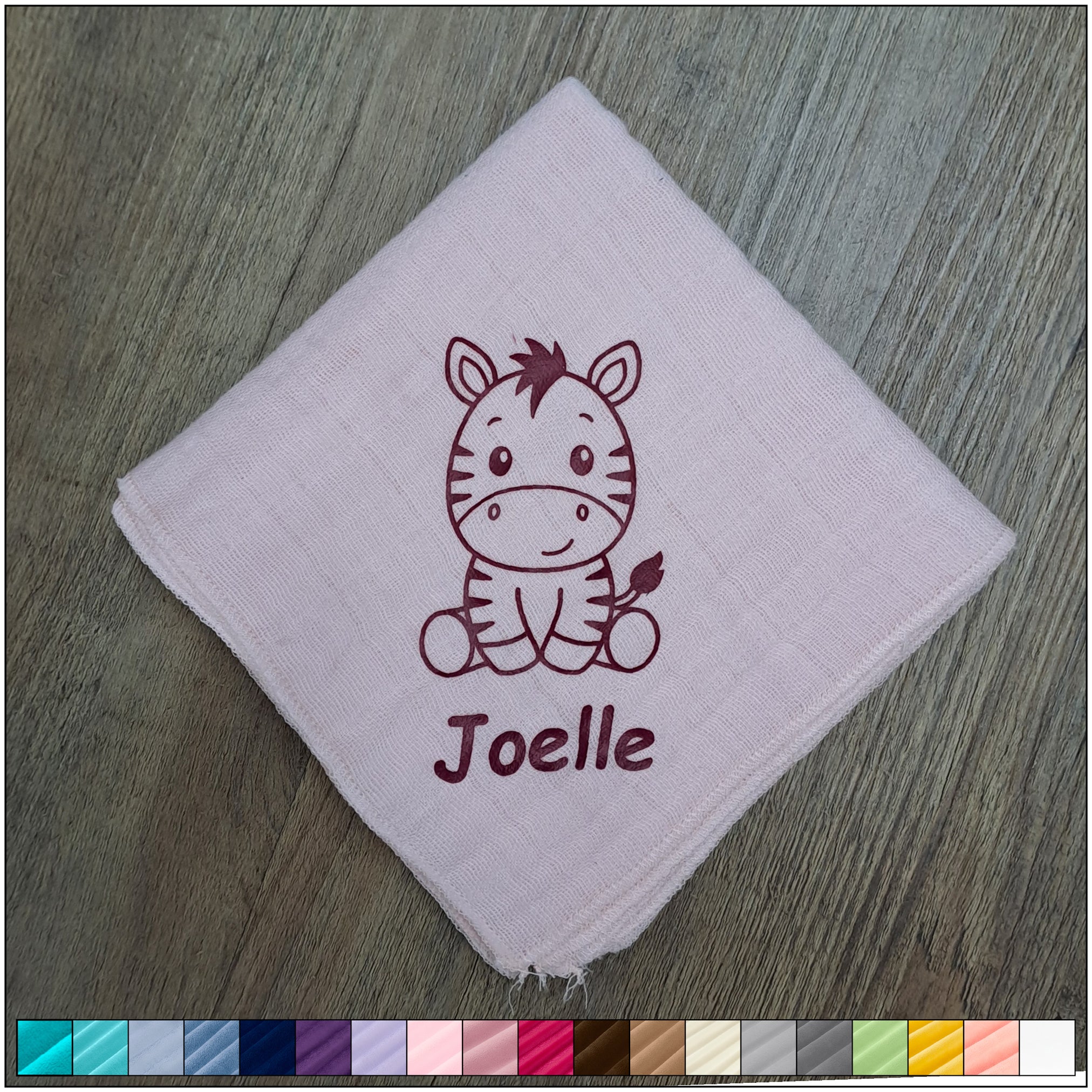 rosa Nuscheli mit Zebra und Name