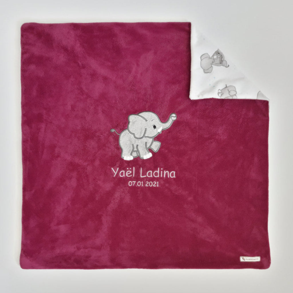 kuschelige Babydecke mit Elefantenmotiv in pink aus Minky-Polyester in Grösse 73 x 73 cm Swiss Made