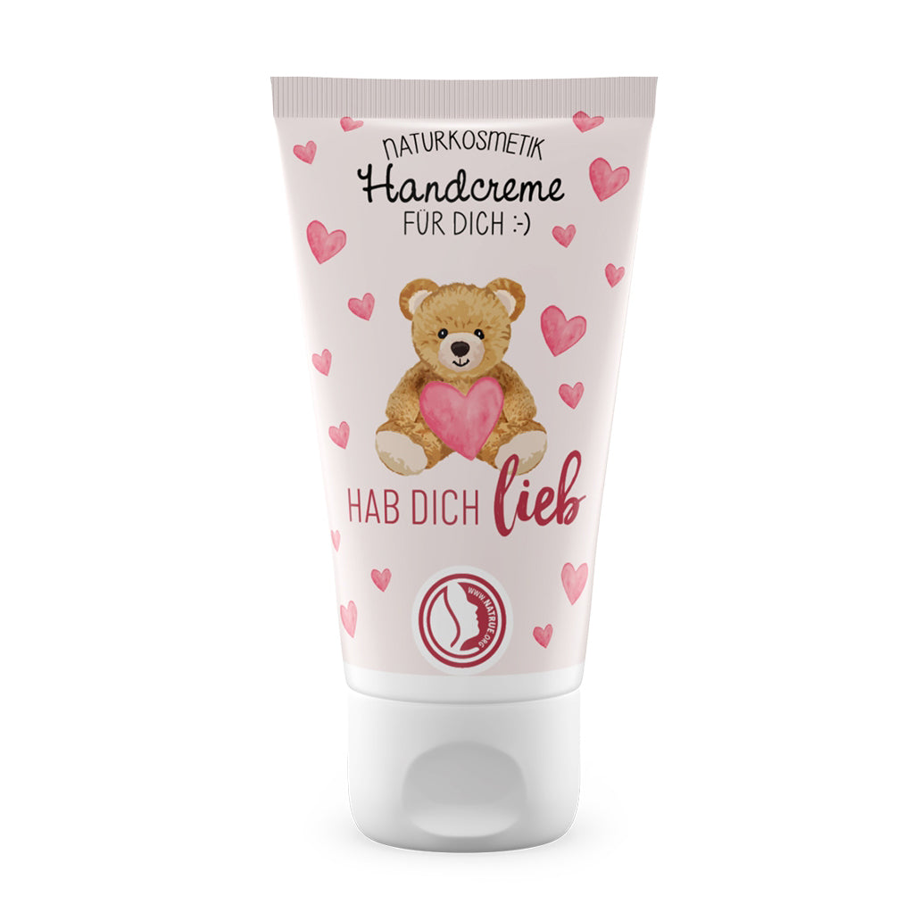 Handcreme "Hab dich lieb" mit Bio-Sheabutter - zertifizierte Naturkosmetik mit Lotusblüten-Duft
