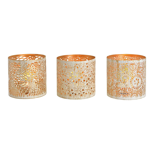 Windlicht Metall Weiß-Gold 12x13x12cm