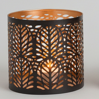 Windlicht Metall & Holz – Schwarz-Gold