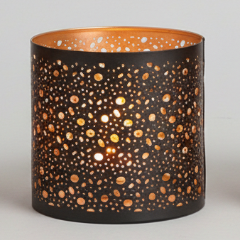 Windlicht Metall & Holz – Schwarz-Gold