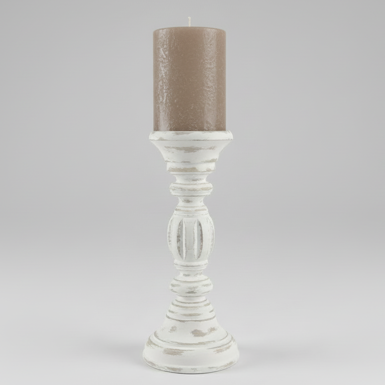 Kerzenständer Mangoholz Weiss Shabby Chic - Rustikale Vintage Deko