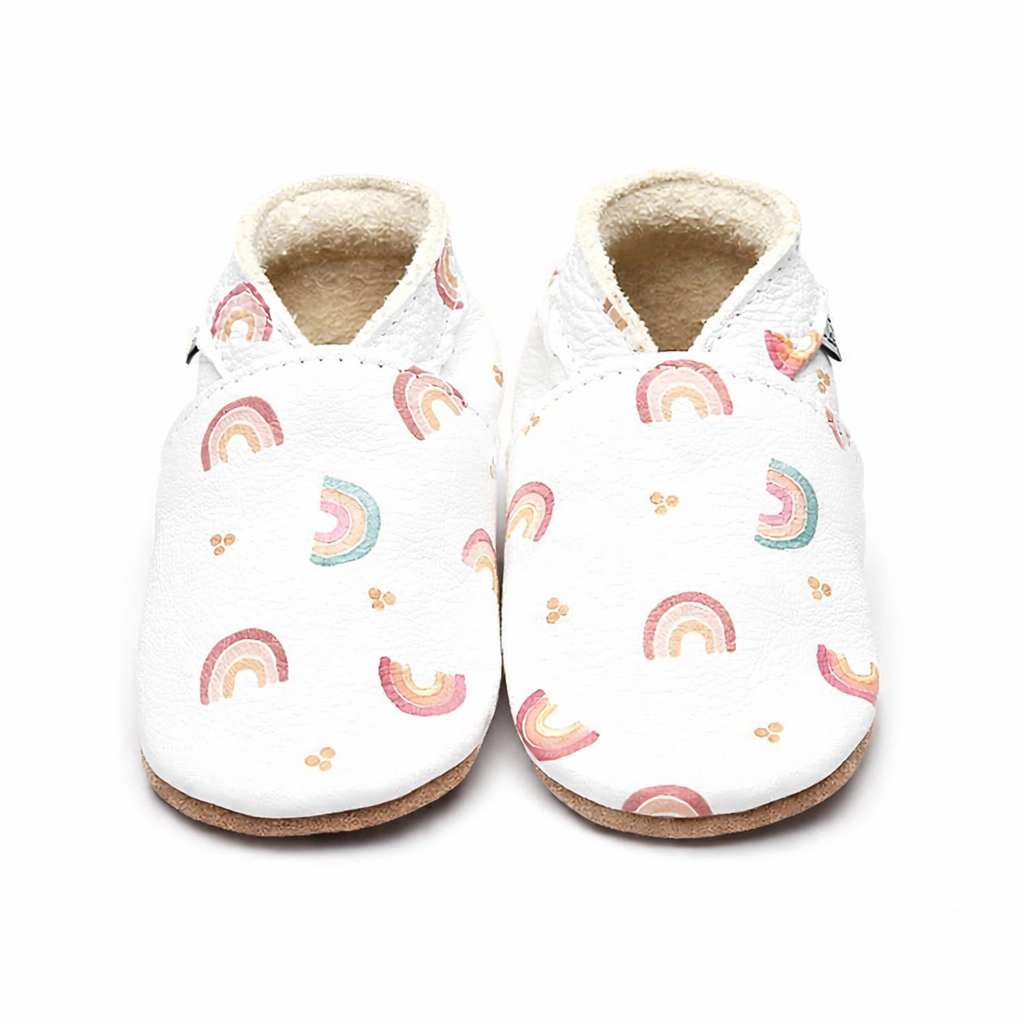 Lederfinkli Regenbogen- Handgefertigte Baby-Lederschuhe aus Großbritannien