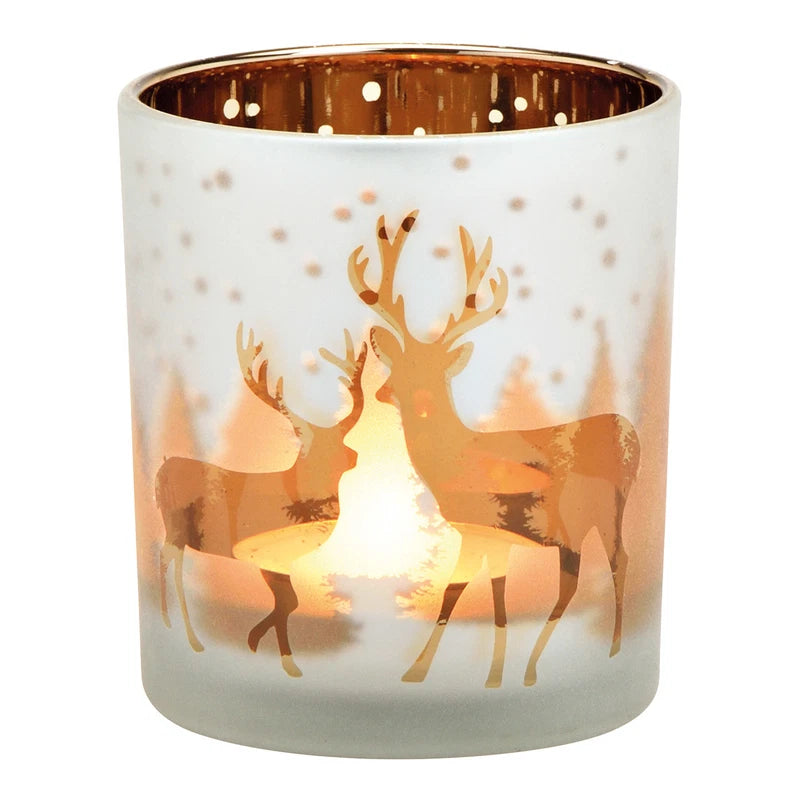 Windlicht Hirsch aus Glas – Weiss 8 cm